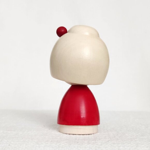 Japanese Kokeshi Doll - 4" Wooden Girl in Red Kimono with Hair Ornament - Picture 7 of 7